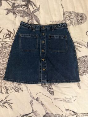 Dark Blue Denim Button-Front Skirt